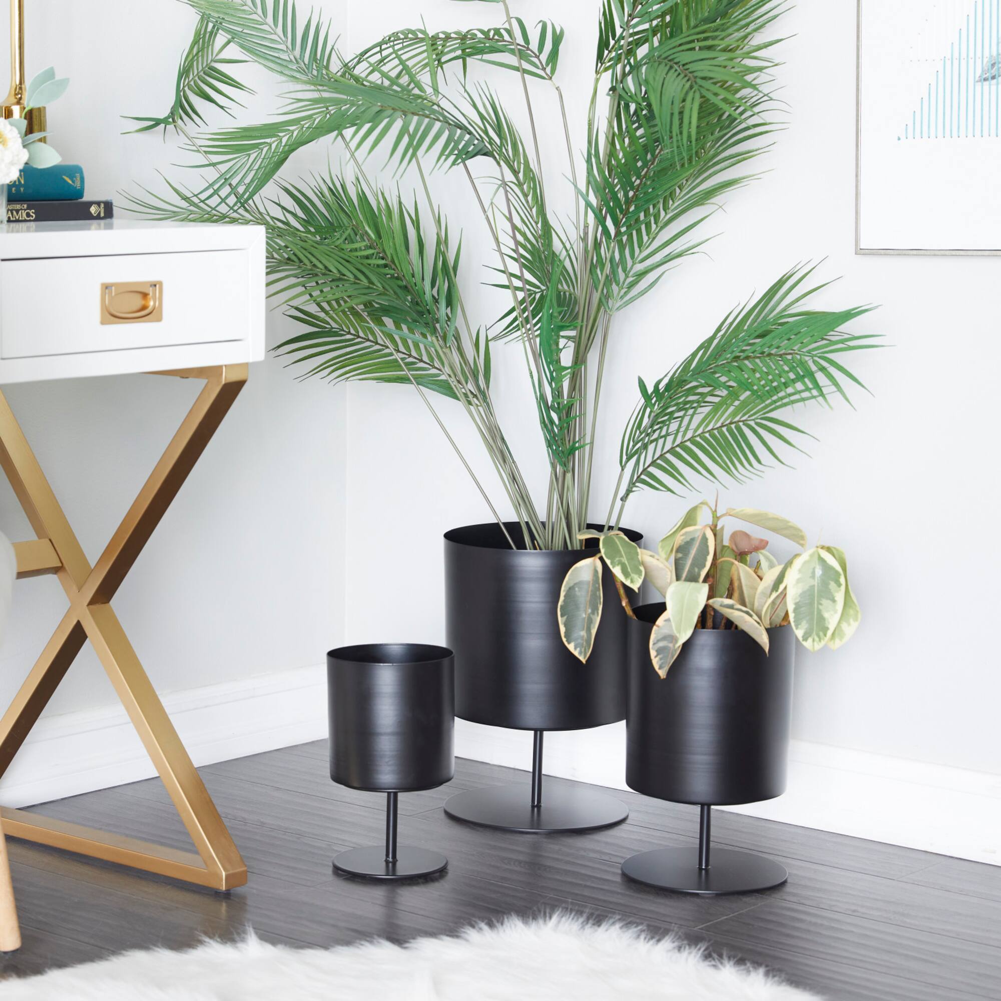 Black Modern Planter, Set of 3" 14", 12", 10"